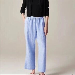 J Crew Womens Petite Soleil Pant In Linen Pull On French Blue MP